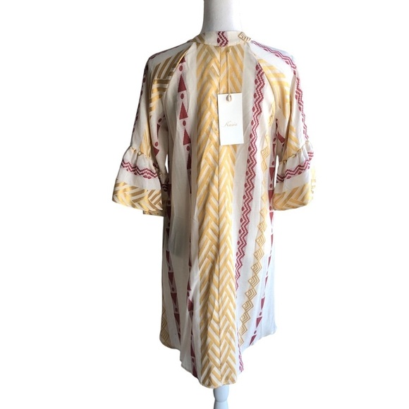 Kasia Pull On Dress Gold Maroon Cream Geometric Print Size Small - Picture 4 of 11